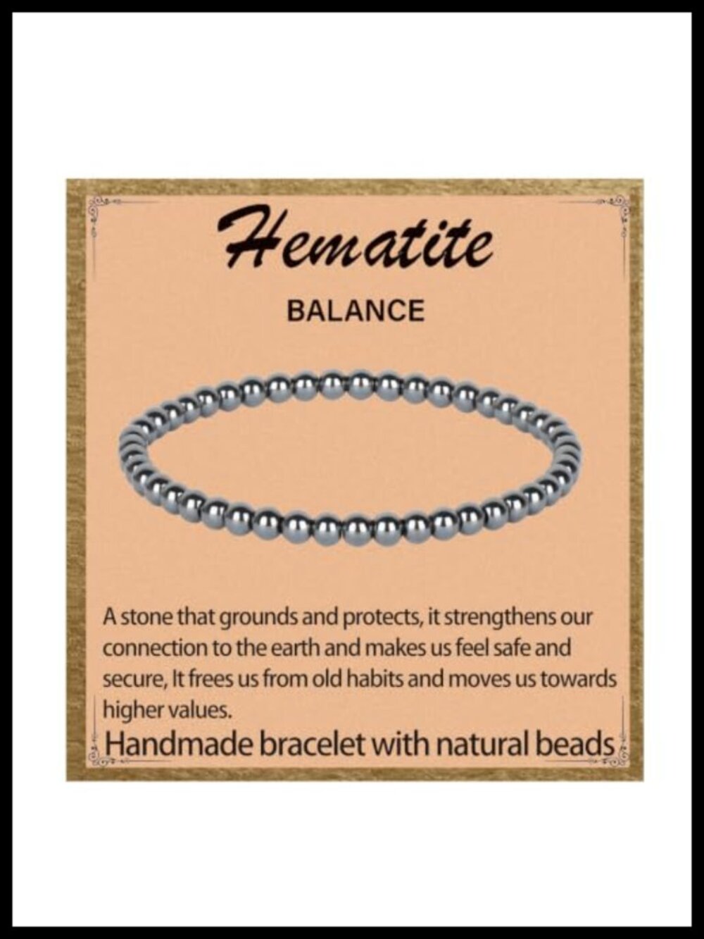 Handmade Natural Hematite Gemstone Stretch Bracelet 4mm Round Beads 7.5 Inch